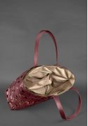 Фото Кожаная плетеная женская сумка Пазл Xl бордовая Krast